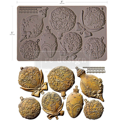 Shimmering Holiday Ornaments Decor | Food | Craft Mould Re-Design with Prima 8" x 5"
