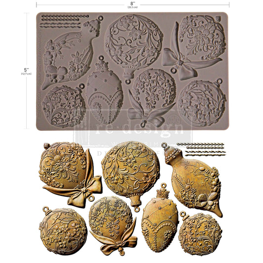 Shimmering Holiday Ornaments Decor | Food | Craft Mould Re-Design with Prima 8" x 5"