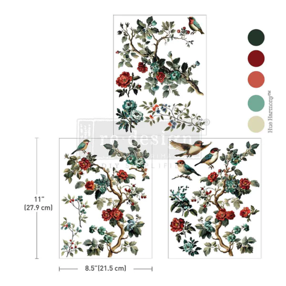 The Rosy Nest - 3 sheets - 21.5cm x 27.9cm each  - Redesign with Prima Decor Transfer Decal