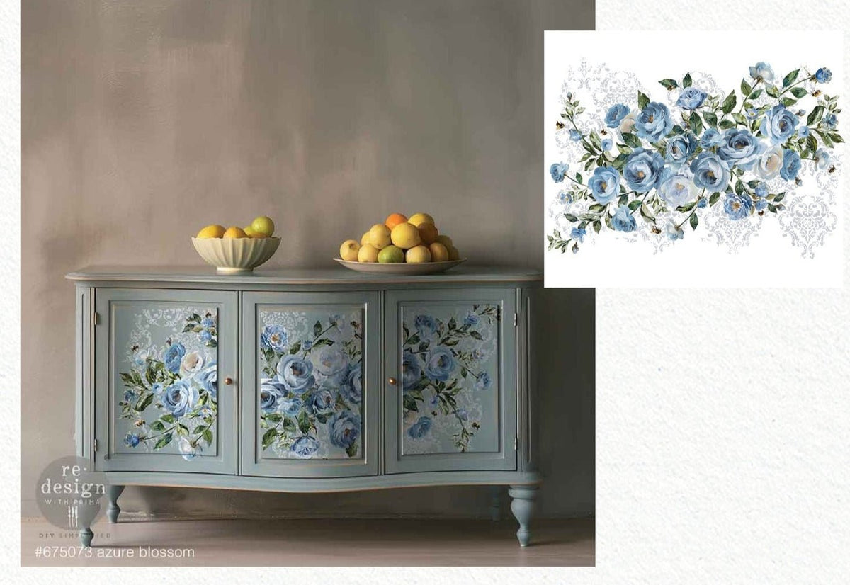 Azure Blossom - 24" x 35" - Redesign Decor Transfer Decal - Furniture Transfer - Baillea's Interiors -