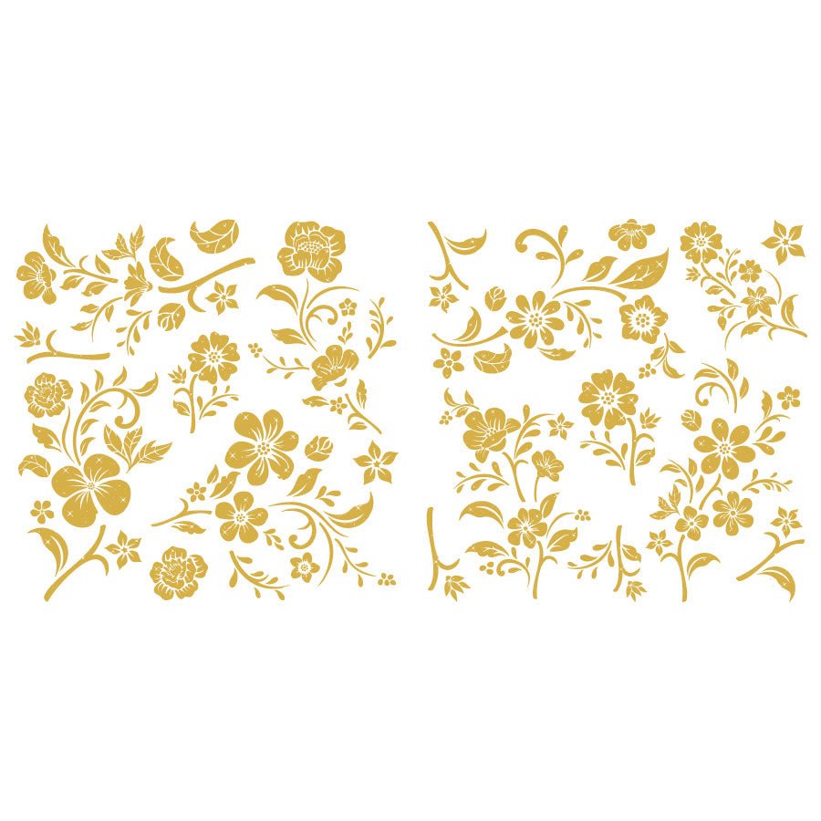 Blooms Gold- 30cm x 30cm x 2 Sheets - Hokus Pokus Rub On Decor Transfer Decal - Furniture Transfer - Baillea's Interiors -