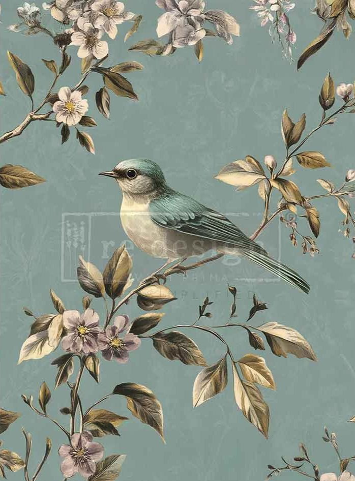 Blue Song - (reversible) A1 Rice Paper for Decoupage - LARGE - 59.4cm x 84.1cm - Re-Design with Prima - Decoupage - Baillea's Interiors -