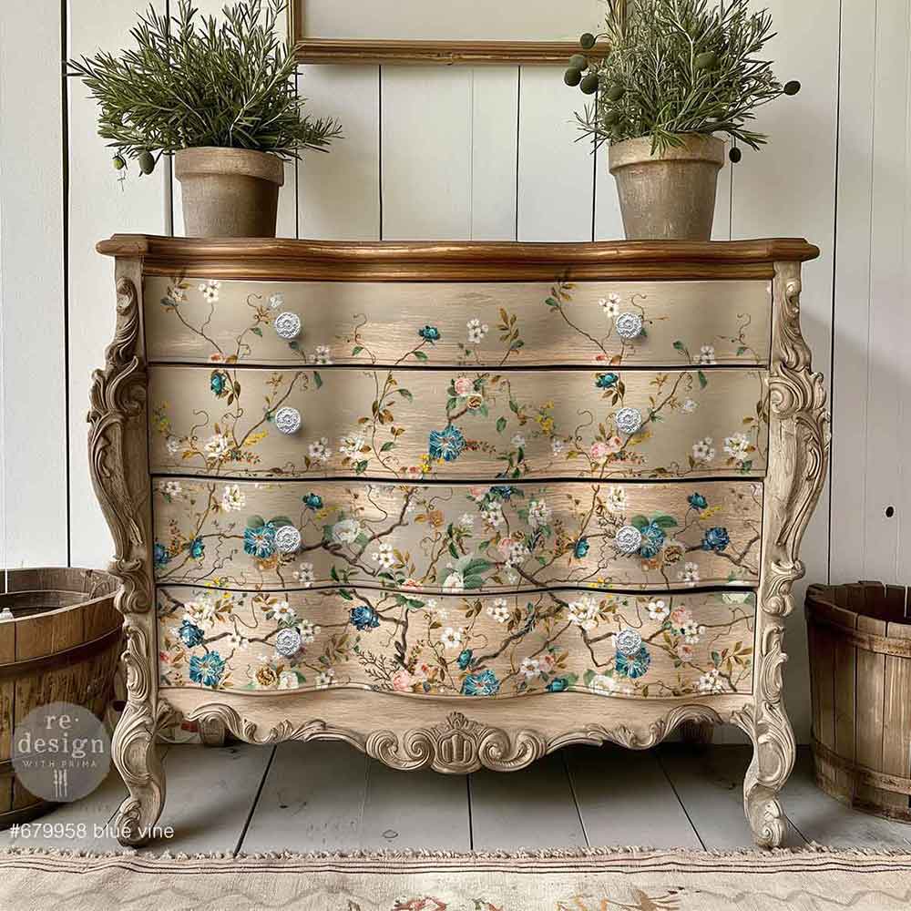 Blue Vine - 24" x 35" - Redesign with Prima - Decor Transfer Decal - Furniture Transfer - Baillea's Interiors -