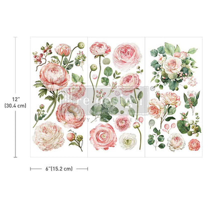 Blushing Blooms - 3 sheets - 15cm x 30cm each - Redesign Decor Transfer Decal - Furniture Transfer - Baillea's Interiors -