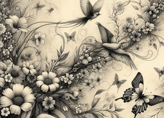 Botanical in Black and White - Mint by Michelle Decoupage Paper - A3 and A1 sizes - Decoupage - Baillea's Interiors -