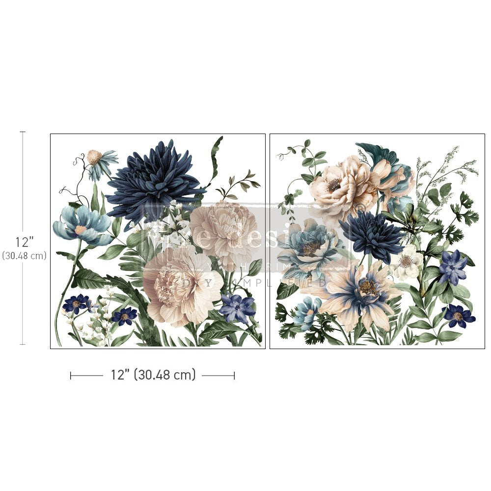 CERULEAN BLOOMS - 2 x 30cm x 30cm - Redesign Decor Transfer Decal