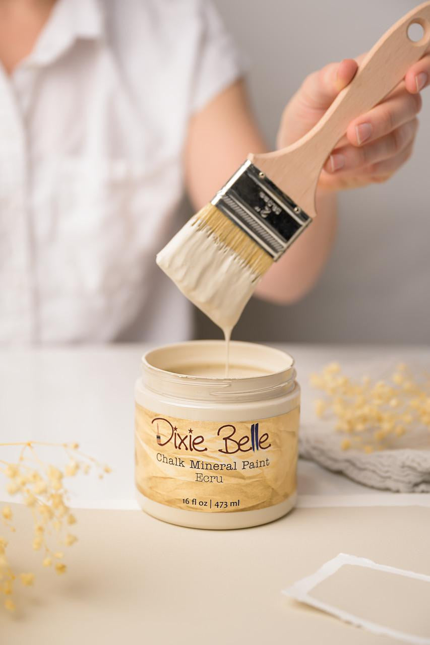Soft beige chalk mineral paint by Dixie Belle. Perfect for furniture upcycling.  Water based, low VOC, self leveling. Available in 118ml to 946ml. UK stockist.