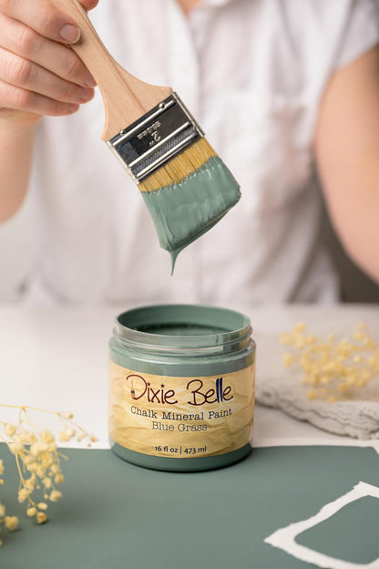 Muted teal chalk mineral paint by Dixie Belle. Water-based, low VOC. Perfect for furniture upcycling