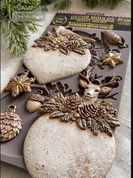 Evergreen Antler Emblem Silicone Mould - ReDesign with Prima - 5" x 8" - Moulds - Baillea's Interiors -