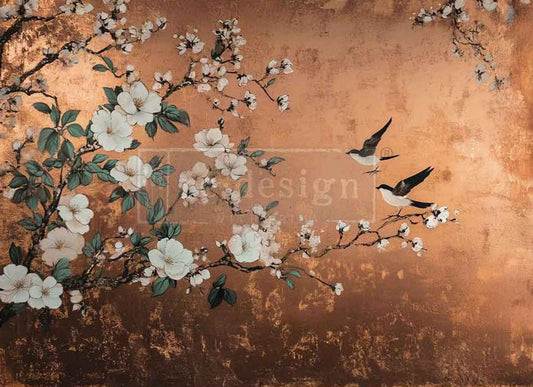 Feathers In The Glow - (reversible) A1 Rice Paper for Decoupage - LARGE - 59.4cm x 84.1cm - Re-Design with Prima - Decoupage - Baillea's Interiors -