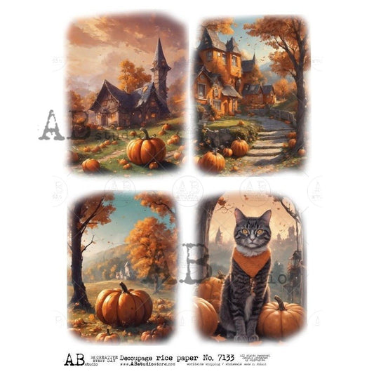 Halloween Cat and Pumpkin A4 Rice Decoupage Paper for Craft | Scrapbooking | Decor - Decoupage - Baillea's Interiors -