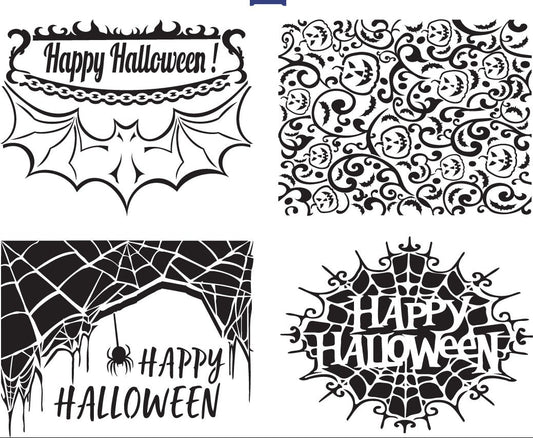 HAPPY HALLOWEEN 4 Part Stencils 17.78cm x 22.86cm each by Belles and Whistles - Stencil - Baillea's Interiors -