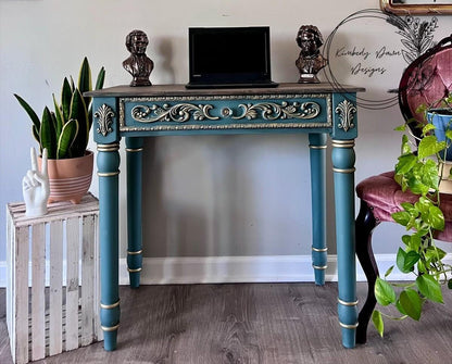 Muted teal chalk mineral paint by Dixie Belle. Water-based, low VOC. Perfect for furniture upcycling