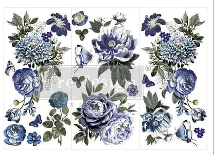 Indigo Petals - 3 sheets - 15cm x 30cm each - Redesign Decor Transfer Decal - Furniture Transfer - Baillea's Interiors -