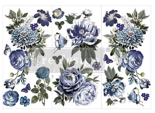 Indigo Petals - 3 sheets - 15cm x 30cm each - Redesign Decor Transfer Decal - Furniture Transfer - Baillea's Interiors -