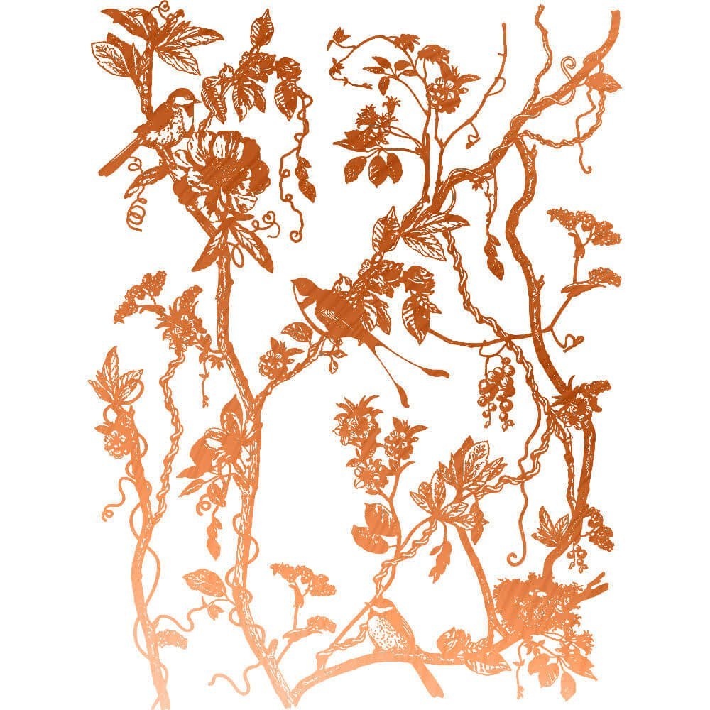 KACHA BIRD WATCHING Copper Foil Transfer - 18" x 24" - Redesign Decor Transfer Decal - Furniture Transfer - Baillea's Interiors -