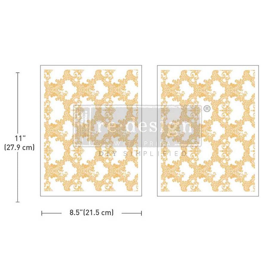 Kacha Golden Lacework - Gold - 2 sheets - 21.5cm x 27.9cm each - Redesign Decor Transfer Decal - Furniture Transfer - Baillea's Interiors -