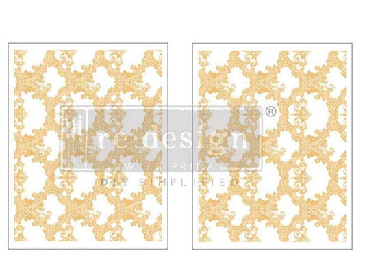 Kacha Golden Lacework - Gold - 2 sheets - 21.5cm x 27.9cm each - Redesign Decor Transfer Decal - Furniture Transfer - Baillea's Interiors -