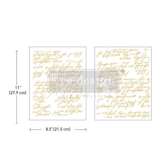Kacha Shimmering Script - Gold - 2 sheets - 21.5cm x 27.9cm each - Redesign Decor Transfer Decal - Furniture Transfer - Baillea's Interiors -