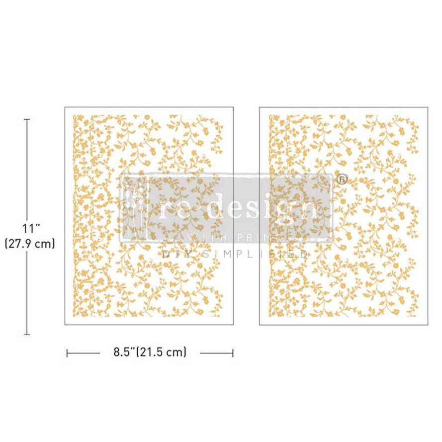 Kacha Vineyard Elegance - Gold - 2 sheets - 21.5cm x 27.9cm each - Redesign Decor Transfer Decal - Furniture Transfer - Baillea's Interiors -
