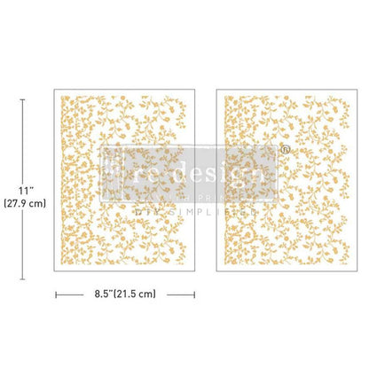 Kacha Vineyard Elegance - Gold - 2 sheets - 21.5cm x 27.9cm each - Redesign Decor Transfer Decal - Furniture Transfer - Baillea's Interiors -