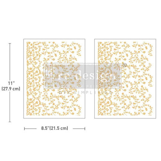 Kacha Vineyard Elegance - Gold - 2 sheets - 21.5cm x 27.9cm each - Redesign Decor Transfer Decal - Furniture Transfer - Baillea's Interiors -