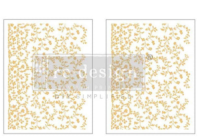 Kacha Vineyard Elegance - Gold - 2 sheets - 21.5cm x 27.9cm each - Redesign Decor Transfer Decal - Furniture Transfer - Baillea's Interiors -
