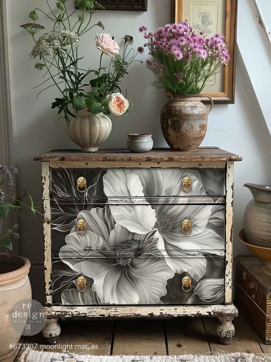 Moonlight Matilijia - Limited Edition - A1 Decoupage Paper - Reversible - Decoupage - Baillea's Interiors -