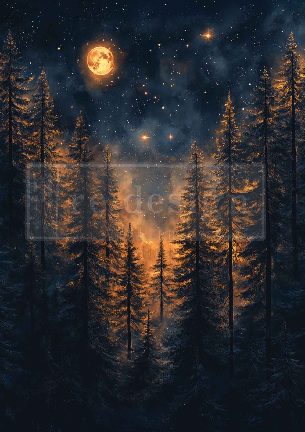 Moonlit Forest - Limited Edition - A1 Decoupage Paper - Reversible - Decoupage - Baillea's Interiors -