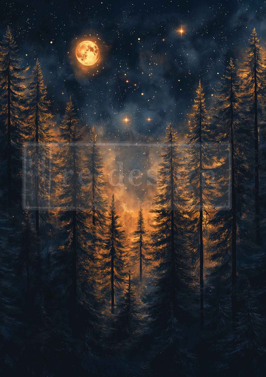 Moonlit Forest - Limited Edition - A1 Decoupage Paper - Reversible - Decoupage - Baillea's Interiors -
