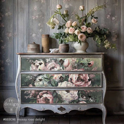 Mossy Rose Delight - A1 Rice Paper for Decoupage - LARGE - 59.4cm x 84.1cm - Re-Design with Prima - Decoupage - Baillea's Interiors -