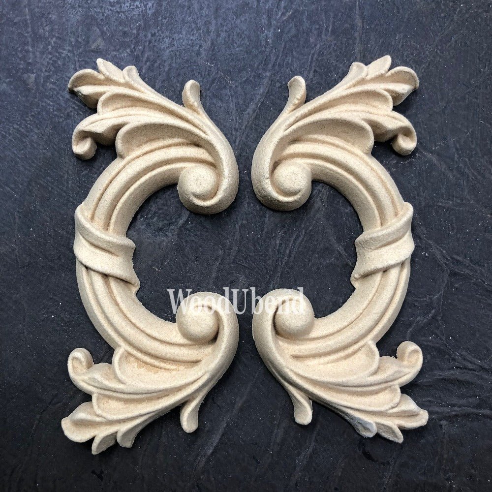 PAIR ELABORATE SCROLLS Decorative Antique Moulding Applique WoodUbend 1017.11 - Moulding - Baillea's Interiors -