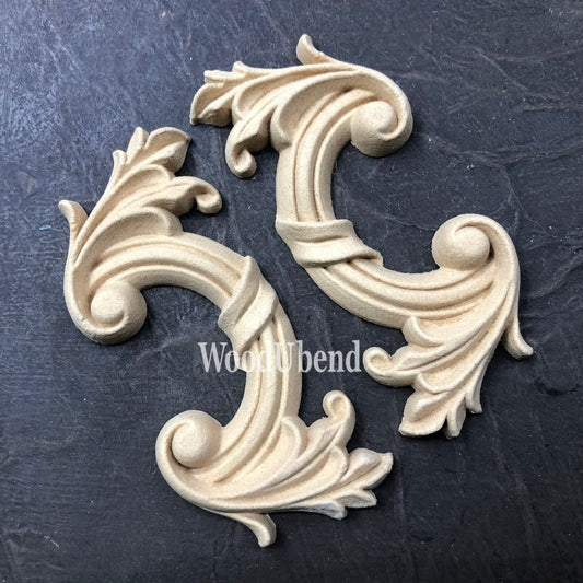 PAIR ELABORATE SCROLLS Decorative Antique Moulding Applique WoodUbend 1017.11 - Moulding - Baillea's Interiors -