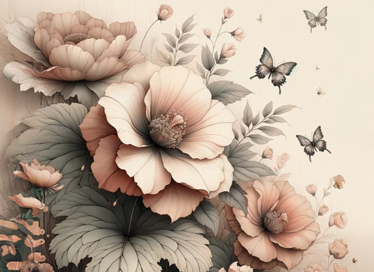 Peach Petals - Mint by Michelle Decoupage Paper - A3 and A1 sizes - Decoupage - Baillea's Interiors -