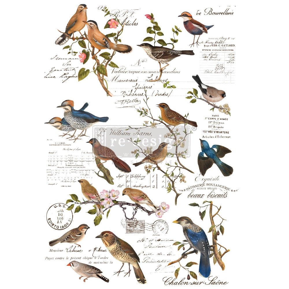 POSTAL BIRDS - 24" x 35" - Redesign Decor Transfer Decal - Furniture Transfer - Baillea's Interiors -