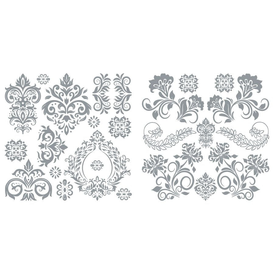 Rococo Silver - 30cm x 30cm x 2 Sheets - Hokus Pokus Rub On Decor Transfer Decal - Furniture Transfer - Baillea's Interiors -