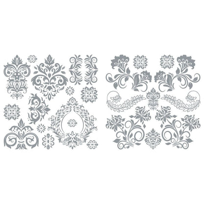 Rococo Silver - 30cm x 30cm x 2 Sheets - Hokus Pokus Rub On Decor Transfer Decal - Furniture Transfer - Baillea's Interiors -