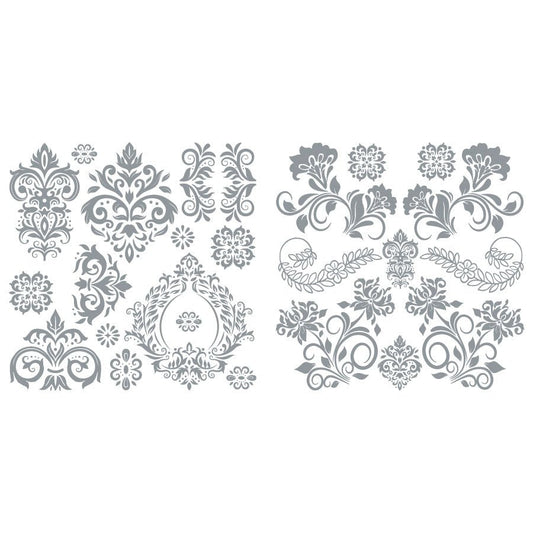 Rococo Silver - 30cm x 30cm x 2 Sheets - Hokus Pokus Rub On Decor Transfer Decal - Furniture Transfer - Baillea's Interiors -