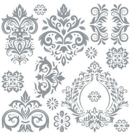 Rococo Silver - 30cm x 30cm x 2 Sheets - Hokus Pokus Rub On Decor Transfer Decal - Furniture Transfer - Baillea's Interiors -