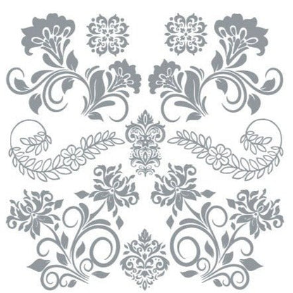 Rococo Silver - 30cm x 30cm x 2 Sheets - Hokus Pokus Rub On Decor Transfer Decal - Furniture Transfer - Baillea's Interiors -