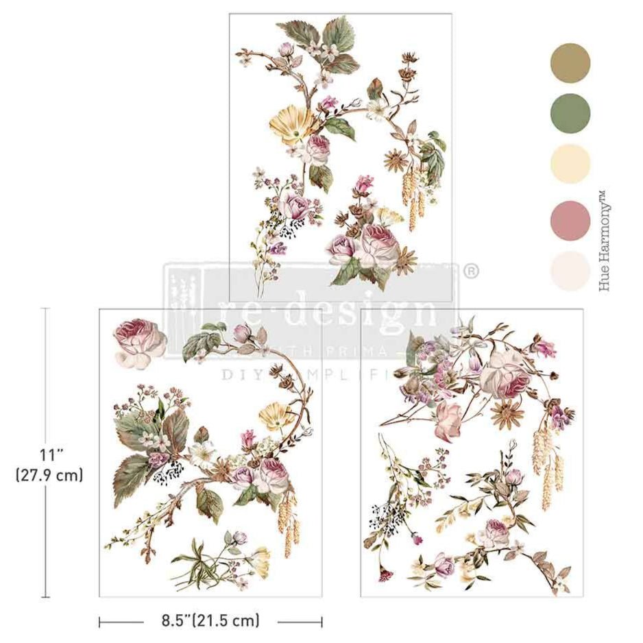 Rosette Royale - 3 sheets - 21.5cm x 27.9cm each - Redesign with Prima Decor Transfer Decal - Furniture Transfer - Baillea's Interiors -
