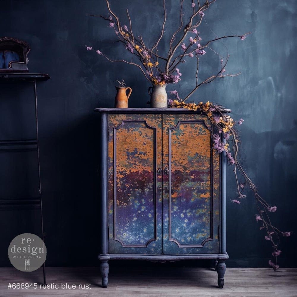Rustic Blue Rust - A1 Rice Paper for Decoupage - LARGE - 59.4cm x 84.1cm - Re-Design with Prima - Decoupage - Baillea's Interiors -