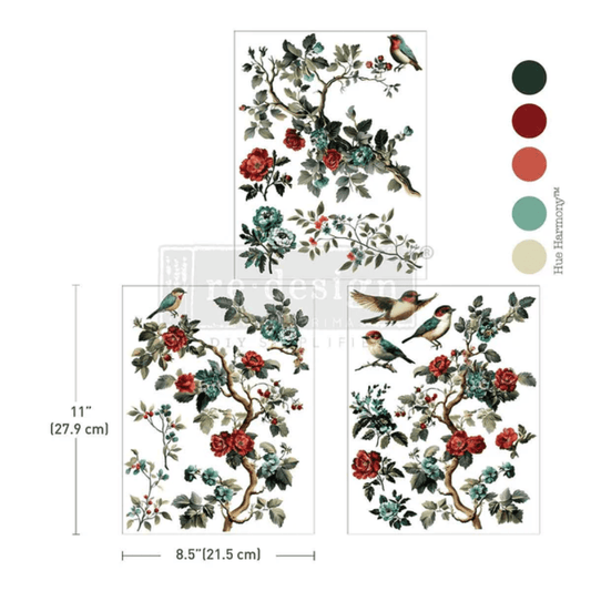 The Rosy Nest - 3 sheets - 21.5cm x 27.9cm each - Redesign with Prima Decor Transfer Decal - Furniture Transfer - Baillea's Interiors -