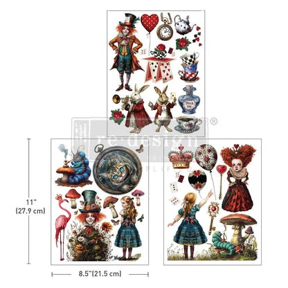 Whimsical Realm - Lost In Wonderland - 3 sheets - 21.5cm x 27.9cm each - Redesign Decor Transfer Decal - Furniture Transfer - Baillea's Interiors -