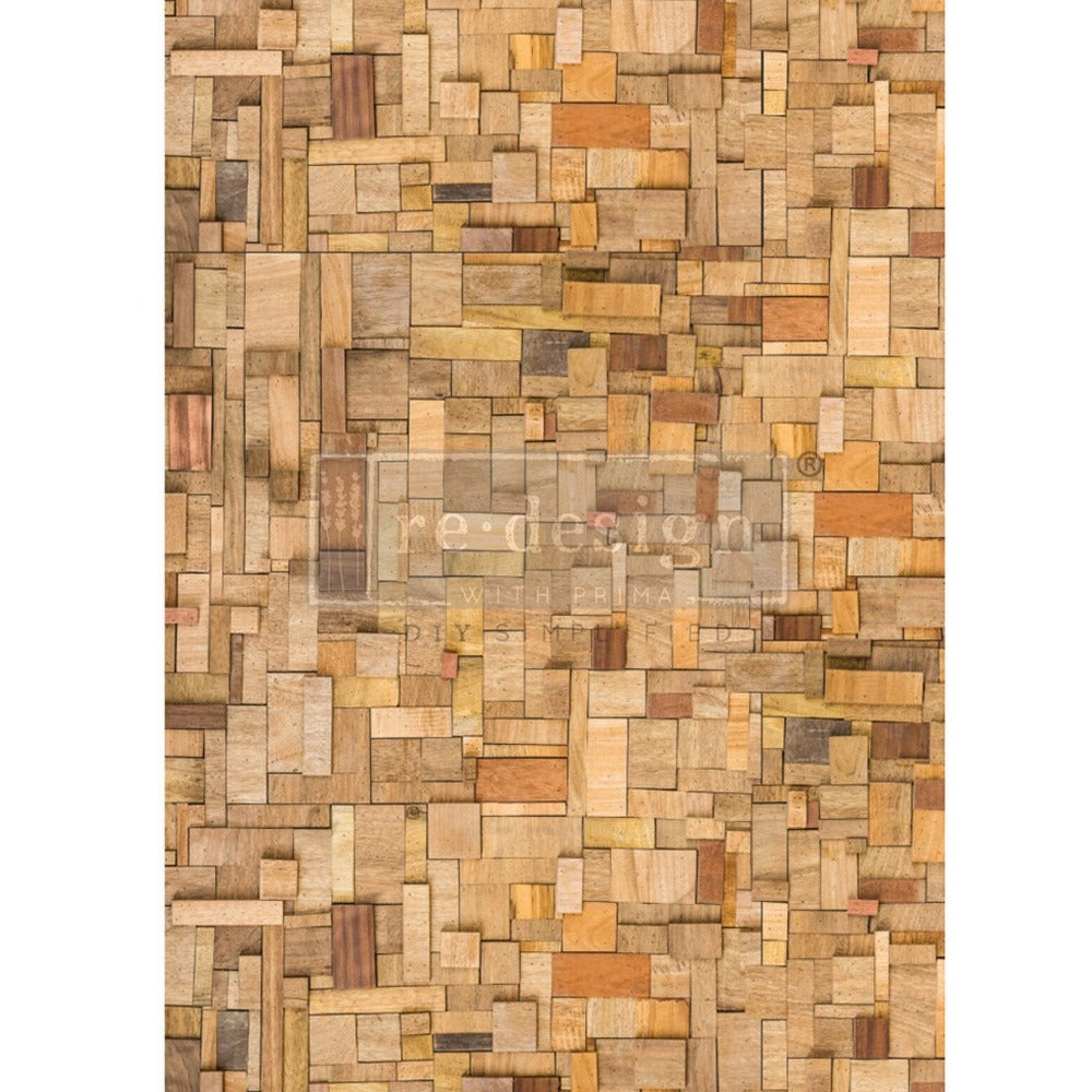 WOOD CUBISM - A1 Rice Paper for Decoupage - LARGE - 59.4cm x 84.1cm - Re-Design with Prima