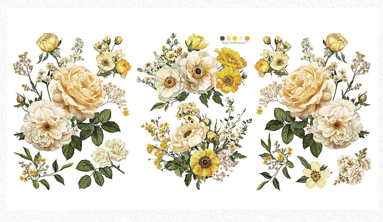 Yellow Bliss - 3 sheets - 21.5cm x 27.9cm each - Redesign Decor Transfer Decal - Furniture Transfer - Baillea's Interiors -