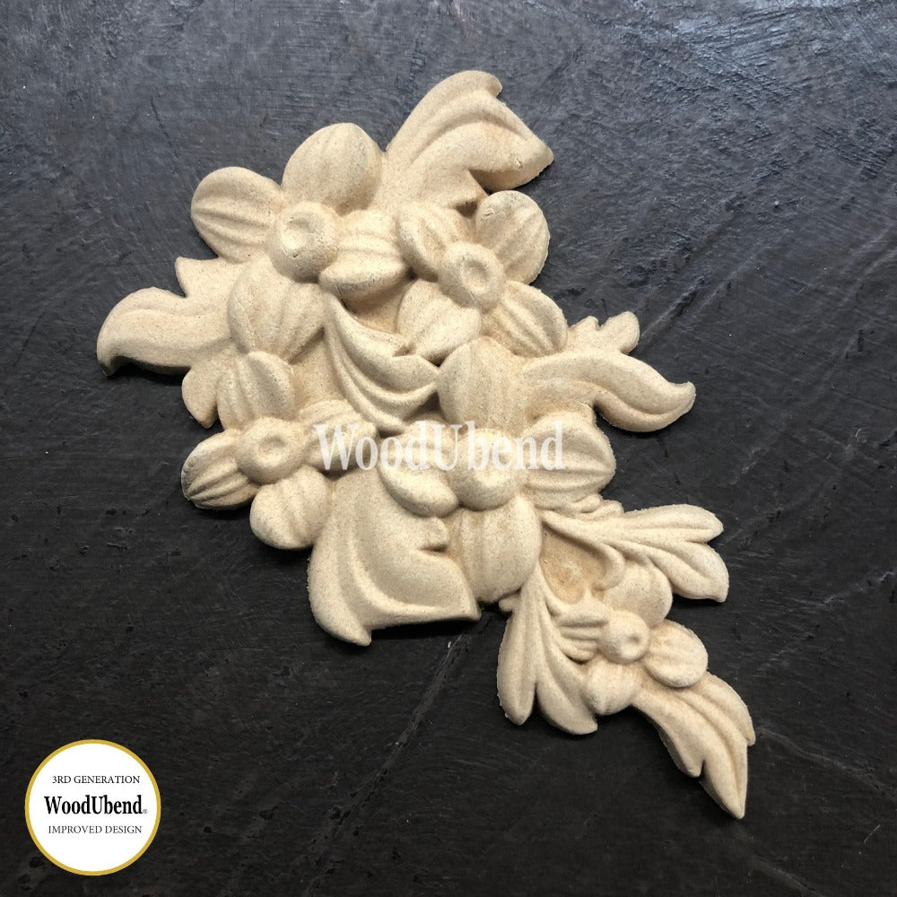 FLOWER GARLAND 11 x 7 cm Decorative Antique Moulding Applique WoodUbend #1674