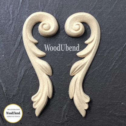 PAIR SCROLLS Decorative Antique Moulding Applique WoodUbend 360-1