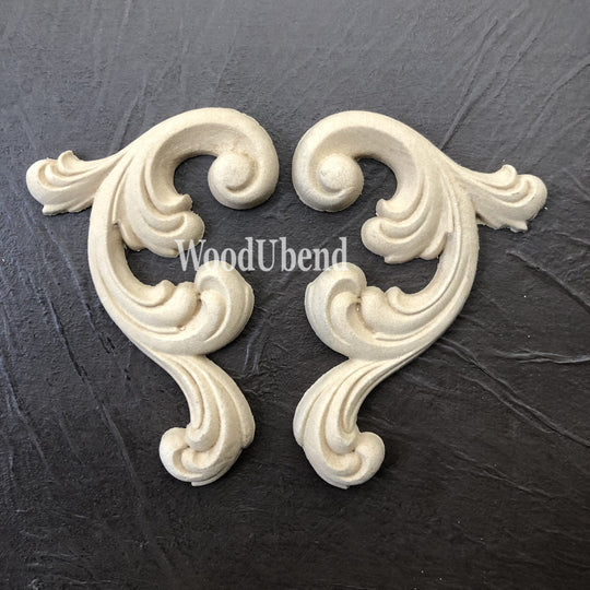 PAIR SCROLLS Decorative Antique Moulding Applique WoodUbend 6030