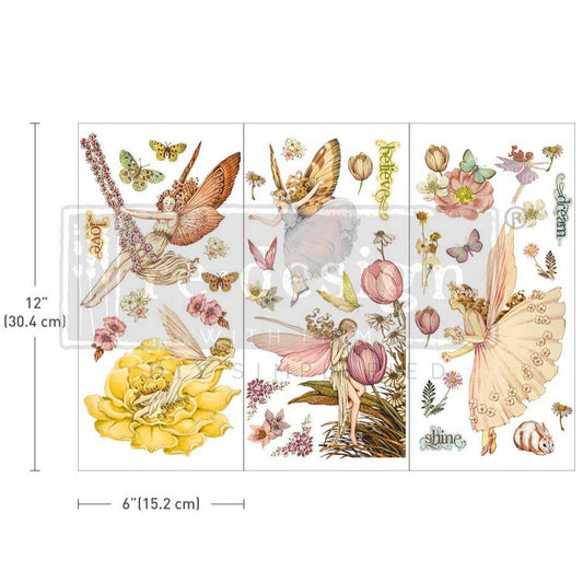 FAIRY FLOWERS - 3 sheets - 6" x 12" each - Redesign Decor Transfer Decal
